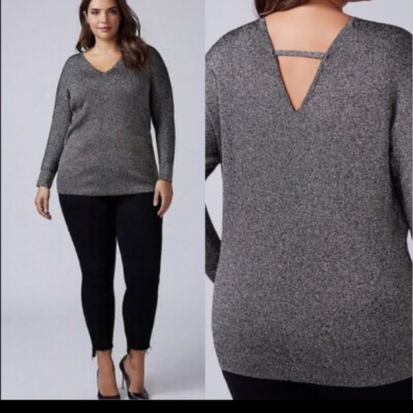 Lane Bryant V Neck Silver Black Metallic Sweater Size 22/24 - Picture 1 of 7